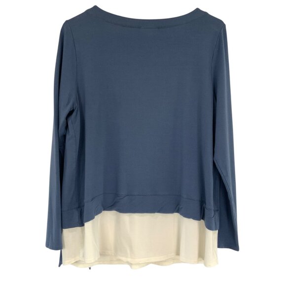 J. Jill Blue Scoop Neck Long Sleeve Layered Design Side Knot Top Blouse Size M - Picture 2 of 5
